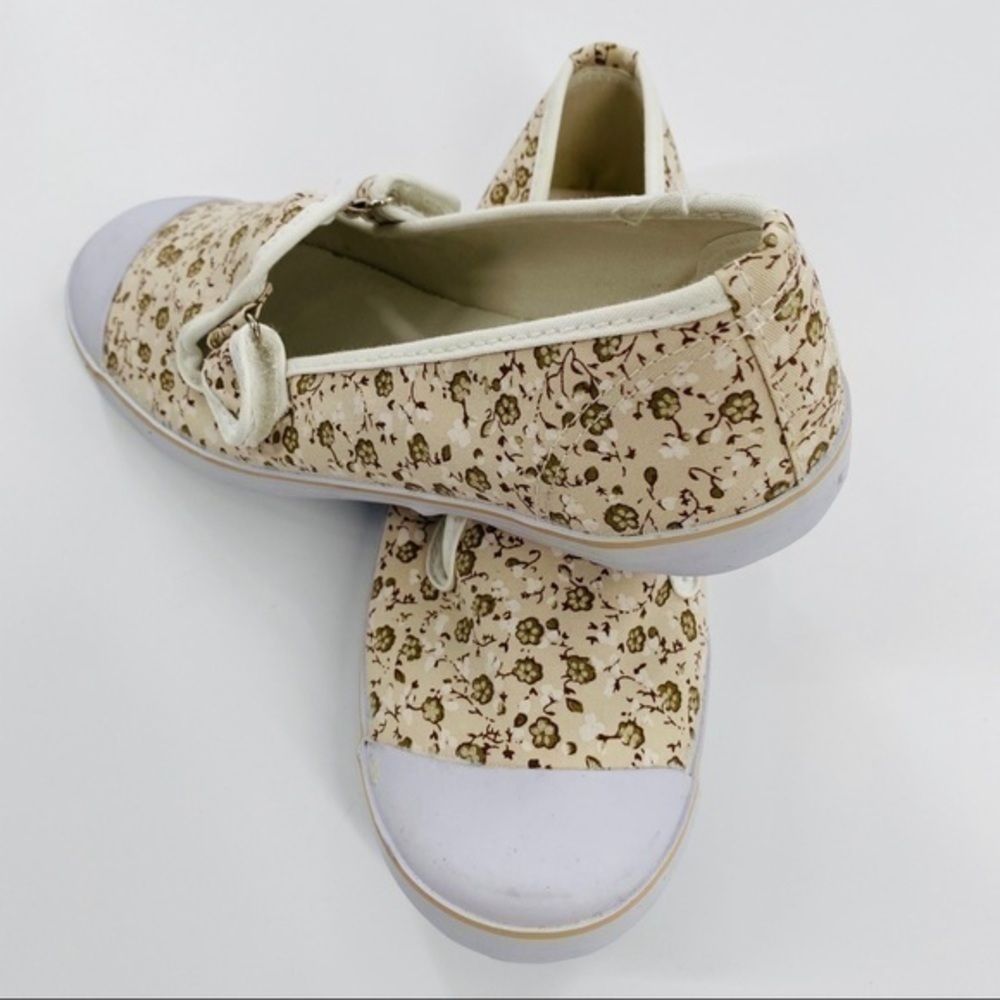 Beige Floral Print Canvas Velcro Sneakers - Picture 4 of 5